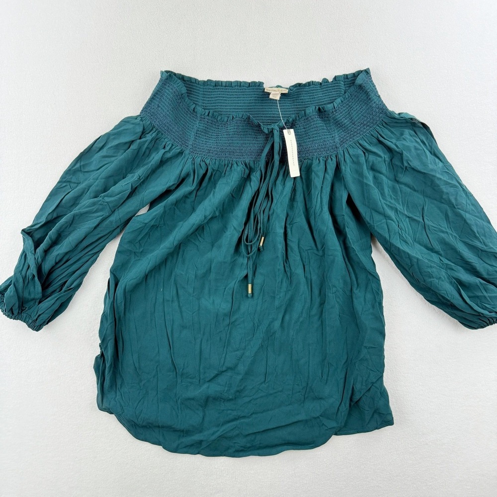 Holding Horses Anthropologie Teal Smocked Off-Shoulder Top Size‎ S Womens - NEW